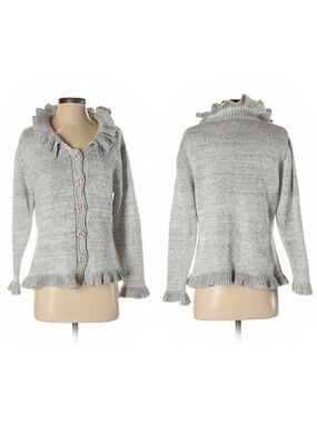 TIVOLI Ruffle Trim Linen Blend Knit Cardigan S